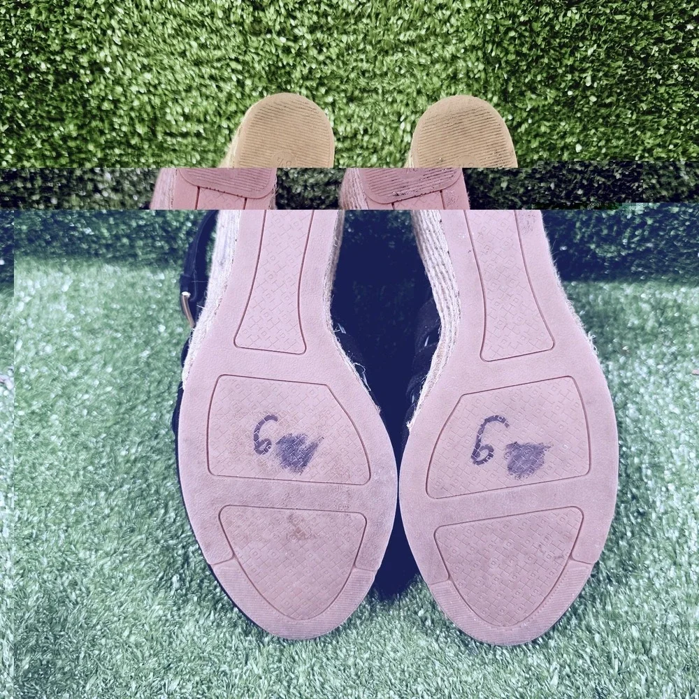 Tory Burch Bailey Black Strappy Espadrille Wedge Sandals Womens Size 8.5